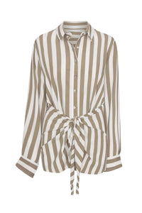 Anemos Dresses Natural Stripe / XS L.A. Button-Down Wrap Mini Dress in Striped Stretch Twill