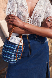 Cesta Collective Handbags Woven Handle Lunchpail / Denim Check