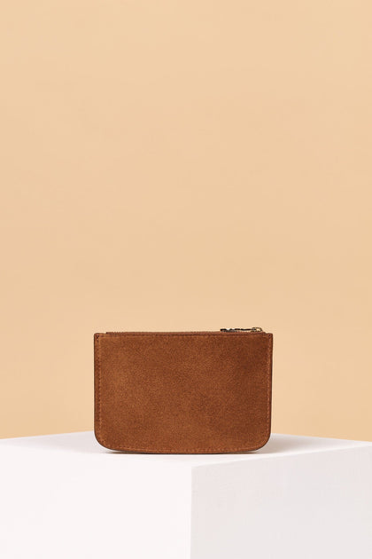 tobacco card holder Tobacco Suede Zip Card Holder