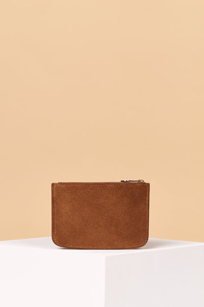 tobacco card holder Tobacco Suede Zip Card Holder